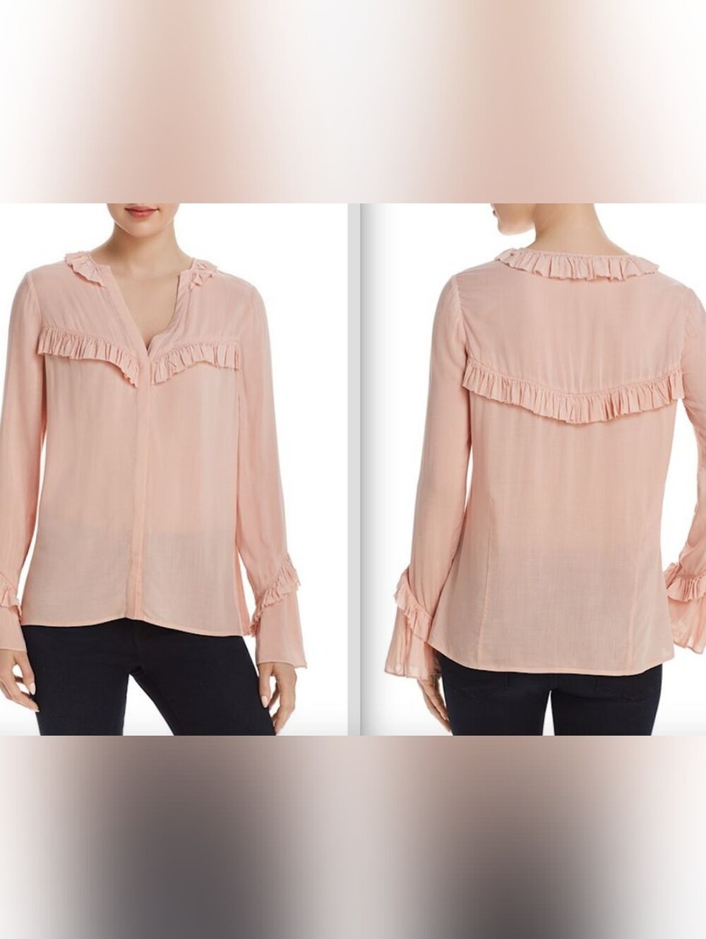 NWT-PAIGE WOMEN'S “MONTEL” V-NECK RUFFLED BLOUSE, MISTY ROSE,Large
